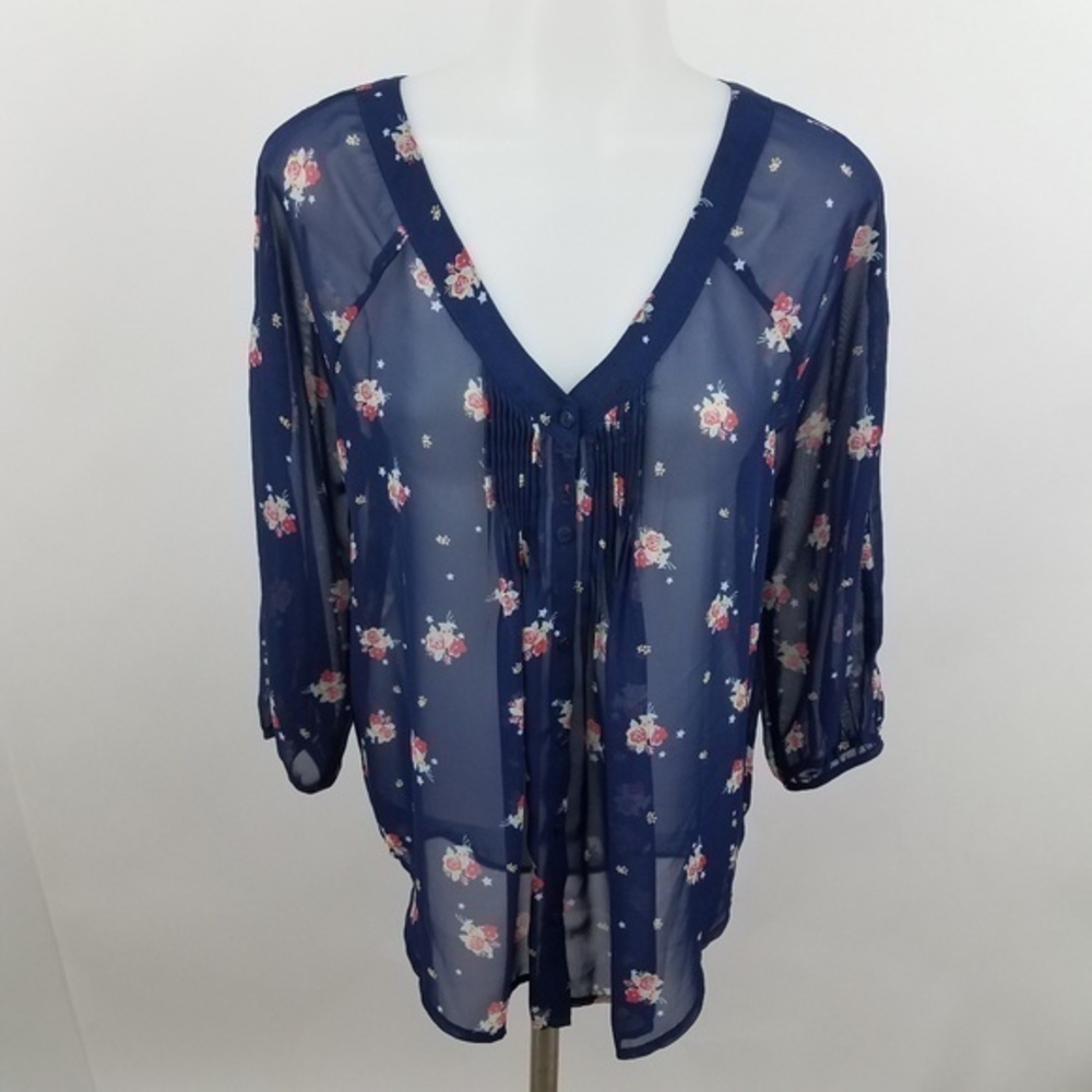 LC Lauren‎ Conrad Top XS Blue Floral Pink…